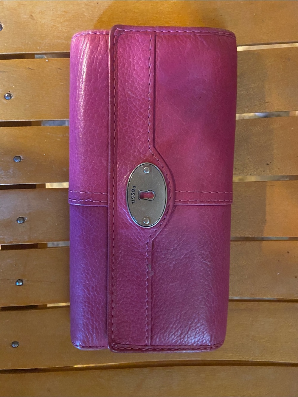 Fossil Magenta Leather Turn-Lock Wallet